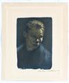 KÄTHE KOLLWITZ Brustbild einer Arbeiterfrau mit blauem Tuch.